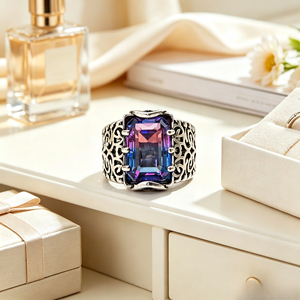 Anello Rettangolare Arcobaleno per Donne, Anello da Dito Vintage alla Moda - Product Image 6