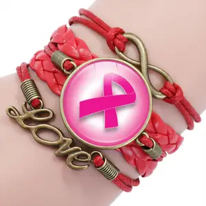 Breast Cancer Awareness Women's Multi layered Knitted Bracelet Care Breast Peripheral Accessories