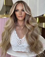 Perruque Lace Front 13x4 Longue Ondulée Ombrée Blond Cendré, 100% Cheveux Humains Vierges, Nœuds Pré-décolorés, Sans Colle, Aspect Naturel, Vente en Gros