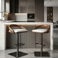 Tabouret de bar en bois de zèbre massif, chaise de comptoir pivotante de luxe en bois dur avec siège en cuir respirant, tabouret haut moderne pour boutique