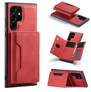 free custom design multi-functional leather cell phone cover for Samsung S21 S23 Ultra leather phone case