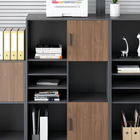 Archivador Metálico Moderno, Mueble de Almacenamiento para Oficina, Puerta de Madera con Estantes Abiertos, Mueble Bajo con Cerradura