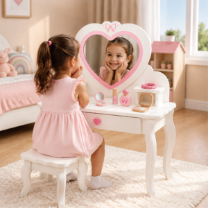 Grande Toeletta Principessa in Legno Bianco con Specchio, Cassetto e Portagioie per Bambine, Gioco Educativo per Bambini - Product Image 3