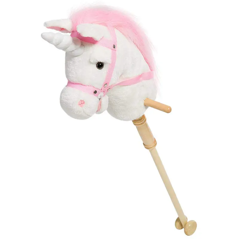 Bastão de cavalo de pelúcia, unicórnio de pelúcia, hobby, cavalo com som, brinquedo, 37 polegadas branco