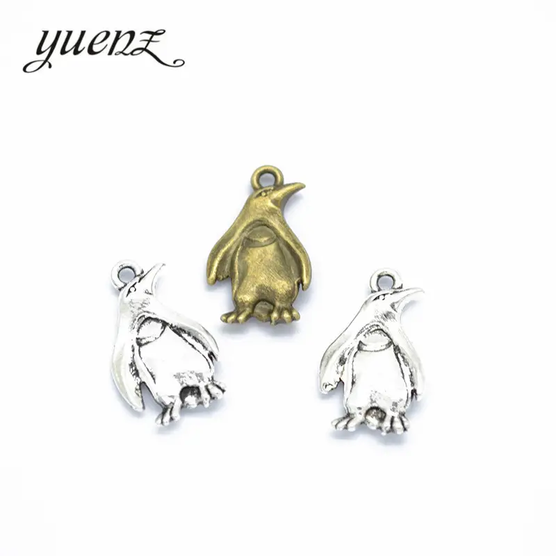 YuenZ-dijes de pingüino de bronce antiguo para collar, fabricación de joyería, dijes de plata tibetana, colgantes de Metal de 20x12mm, D7109