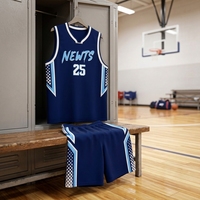 Ensemble de maillots de basket-ball personnalisés sans manches, uniforme d'équipe bleu marine, vêtements de sport en polyester pour adultes