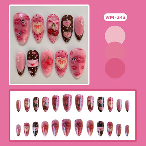 Calkkrer 24 <span class=keywords><strong>Uñas</strong></span> Postizas <span class=keywords><strong>Largas</strong></span> <span class=keywords><strong>Color</strong></span> <span class=keywords><strong>Rosa</strong></span> Empolvado, Hechas a Mano, de Gel Acrílico, Forma Almendrada, Estilo Francés - Product Image 2