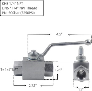Khb 1/4 ''npt áp lực cao 2 cách bóng van 500 Bar shut-off OEM tùy chỉnh cho dầu phương tiện truyền thông thủy lực van - Product Image 2