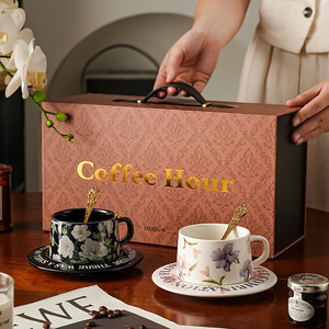 Wholesale Ceramic Cup and Saucer <b>Set</b> Floral <b>Coffee</b> Mug Couple Gift <b>Set</b> - Product Image 2