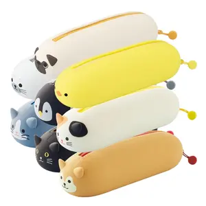 BEYOND útiles escolares bolsa de lápices de gato de silicona personalizada, estuche de lápices suave de silicona con animales de dibujos animados Kawaii para niños y niñas