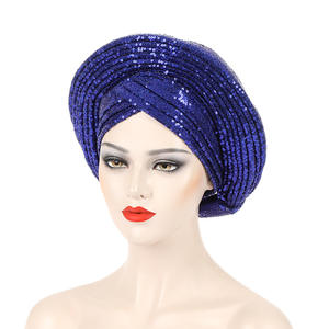 Listo para Enviar: Últimos Modelos 2025 de Gorros Musulmanes para <span class=keywords><strong>Mujer</strong></span>, Elegantes Pañuelos Africanos con Lentejuelas Brillantes, Turbantes Auto Gele para Damas - Product Image 6