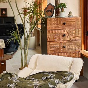 Vintage Five Drawer <b>Chest</b> Wooden <b>Storage</b> Cabinet With Carved Pattern Bedroom Dresser Living Room Side Cabinet Large Capacity - Product Image 2