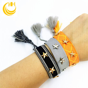 Braccialetto Avvolgente Artigianale in Cotone con Borchie a Stella e Perle, Placcato Argento/<span class=keywords><strong>Oro</strong></span>, Eco-Friendly, alla Moda per Ragazze, Ideale per Feste - Product Image 6