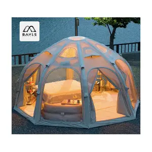 Bayes tenda pompa kubah udara berkemah, tenda berkemah luar ruangan kanvas tiup kustom kabin