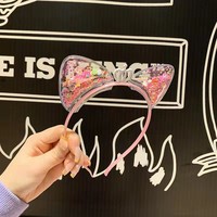 Serre-tête transparent mignon à effet sable mouvant avec paillettes et oreilles de chat pour filles