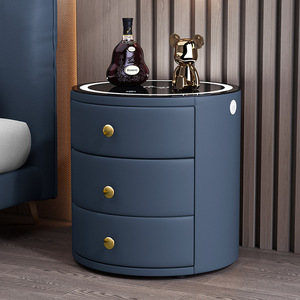 <strong>Round</strong> Luxury Smart Bedroom <strong>Bedside</strong> <strong>Table</strong>, 3 Drawer Wooden Nightstand with Wireless Charging &amp; USB Charging - Product Image 4