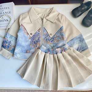 Ensemble veste en <span class=keywords><strong>cuir</strong></span> PU et <span class=keywords><strong>jupe</strong></span> plissée pour filles, style coréen, couleur unie, pour l'automne - Product Image 3