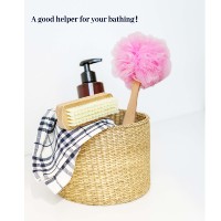 Éponge de bain en bois à long manche, brosse loofah, boule de douche en nylon doux, brosse de dos, brosse corporelle multicolore