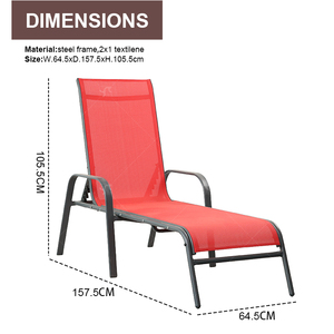 كرسي استلقاء شاطئي قابل للتكديس بخمس وضعيات قابل للتعديل من التيسلين 2×1 للاستخدام الخارجي، سرير استرخاء للحدائق والفنادق والشرفات - Product Image 3