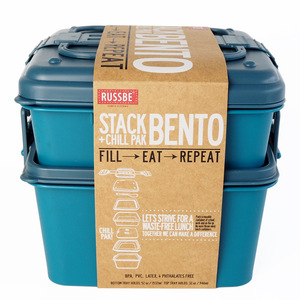 Russbe Stack Bento <b>Lunch</b> <b>Box</b> 2-Piece Set With Chill Pak Blue Square <b>Microwaveable</b> Reusable Adult Student Meal Container - Product Image 1