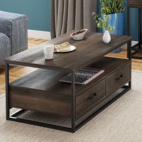 Conceptions basses traditionnelles chinoises rectangle en bois moderne pieds en métal carrés table basse pour thé avec tiroirs