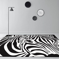 Tapis d'appoint en peluche abstrait de luxe léger, épaisseur 10 mm, antidérapant, moderne, fabriqué à la machine, noir et blanc, pour salon et chambre à coucher