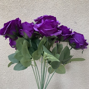 O-225 <span class=keywords><strong>roman</strong></span> Design violet fleurs artificielles Bouquet décoration de mariage <span class=keywords><strong>soie</strong></span> 10 têtes violet Rose bouquet - Product Image 3