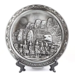 Wholesale Custom 3D Zinc Alloy Antique Embossed Metal Country Tourist Souvenir Plate