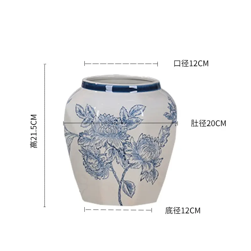 Vaso de cerâmica Jingdezhen para decoração de sala de estar, vaso retrô chinês em porcelana azul e branca, enfeites para flores