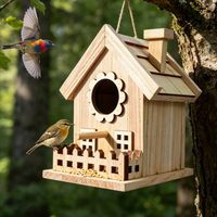 Mangeoire à oiseaux en bois massif pour le commerce extérieur, mangeoire suspendue d'extérieur de style pastoral, ornement statue style villa