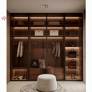 Armario con Puertas <span class=keywords><strong>de</strong></span> Vidrio Color Nogal Oscuro, Abatibles, para Dormitorio, con Accesorios Completos, LED Integrado, Zapatero y Cajones Ensamblables - Product Image 5