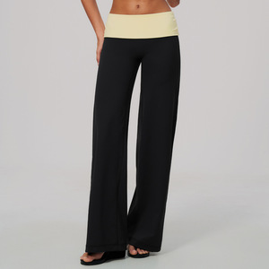 Pantalon de yoga <span class=keywords><strong>pour</strong></span> <span class=keywords><strong>femme</strong></span>, personnalisé ODM OEM, respirant, à taille contrastante repliable, coupe large, avec effet push-up <span class=keywords><strong>pour</strong></span> les hanches, idéal <span class=keywords><strong>pour</strong></span> la <span class=keywords><strong>gym</strong></span> et le quotidien. - Product Image 1