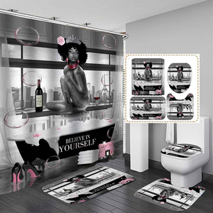 Mode afro-américaine impression parfum baignoire accessoires Sexy <span class=keywords><strong>rose</strong></span> <span class=keywords><strong>gris</strong></span> tour Eiffel Afro fille <span class=keywords><strong>rideau</strong></span> <span class=keywords><strong>de</strong></span> <span class=keywords><strong>douche</strong></span> - Product Image 3