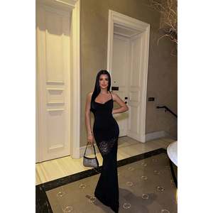 Robe de bal vintage de luxe noire en tulle pour femme, taille XL, manches courtes, appliques, tissu polyester et mousseline, longueur ras du sol, dentelle - Product Image 4