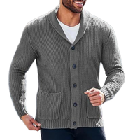 Pull cardigan à col châle pour homme, multicolores, boutonné, en tricot, avec poches