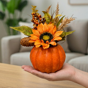 Arrangement floral artificiel d'automne avec citrouille et tournesol, bouquet rustique pour la décoration de la maison, centre de table de bureau, idée cadeau - Product Image 1