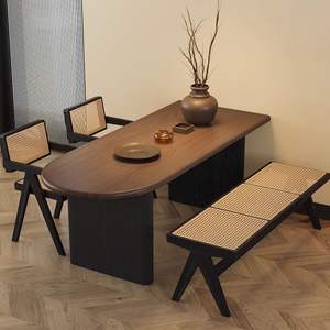 Ensemble table et chaises de salle à manger 4 pièces en bois massif, design moderne semi-circulaire pour petites maisons, style îlot mural - Product Image 5