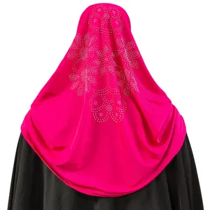 Muslim Hijab for Women Girls Amira Headscarf Ice Silk Material Beautiful Rhinestone Shawl Scarf Khimar Dubai Malay Hot Wholesale