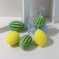 Éponge de maquillage en forme d'œuf, non en latex, à double usage sec et humide, motif pastèque, citron, goutte d'eau, gourde