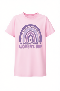 เสื้อยืดผู้หญิงสีชมพู วันสตรีสากล ลายพิมพ์สายรุ้ง ผ้าฝ้าย 100% คอกลม แขนสั้น ลำลอง ฤดูใบไม้ผลิ ฤดูร้อน - Product Image 1