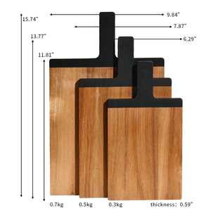 Youlike, nuevo diseño, tabla de cortar de madera de acacia orgánica hecha a mano Natural, Juego de 3 con mango de Estilo negro - Product Image 2