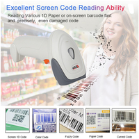 Lecteur de codes QR portable USB sans fil 2.4G Bluetooth 1D 2D, scanner de codes-barres sans fil portable pour supermarché