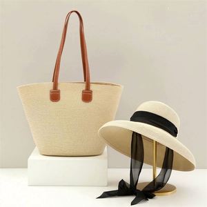 En gros : Chapeau de paille d'été à large bord pour femme et sac de plage en paille tressée en papier de grande capacité - Product Image 3