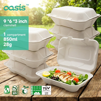 Barquette alimentaire profonde en bagasse de papier biodégradable Oasis Custom sans PFAS de 9 pouces, compostable, bio, jetable, compatible micro-ondes, boîte à lunch