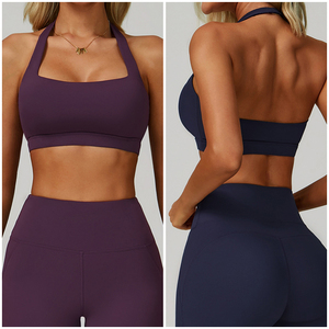 EWX3091-1  Bra Olahraga Wanita 2-Potong Model Halter Cepat Kering dengan Bantalan, Tanpa Punggung, untuk Yoga, Gym, dan Aktivitas Olahraga - Product Image 2