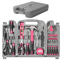 Ensemble d'outils ménagers DIY rose de 54 pièces, kit de réparation familial multifonctionnel avec boîte à outils portable OEM pour femmes, cadeau