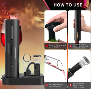 Sacacorchos Eléctrico Recargable Automático con Cortador de Papel de Aluminio, Aireador y Vertedor para el Hogar, Bar, Cocina, Set de Regalo - Product Image 3