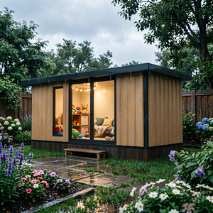 Cabane de jardin pour enfant préfabriquée, espace de jeu sécurisé, matériaux durables, installation rapide, utilisation en extérieur - Product Image 2