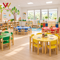 Ensemble table et chaises rondes en bois pour enfants d'âge préscolaire, quatre places, mobilier de classe Montessori pour maternelle, garderie et crèche