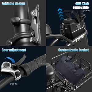 Bicicleta Eléctrica Plegable con Llantas Gruesas, Directo de Fábrica, 20 Pulgadas, con Motor de 48v 750W de Potencia Máxima, Batería de Litio Negra de 13ah, 7 Velocidades - Product Image 4
